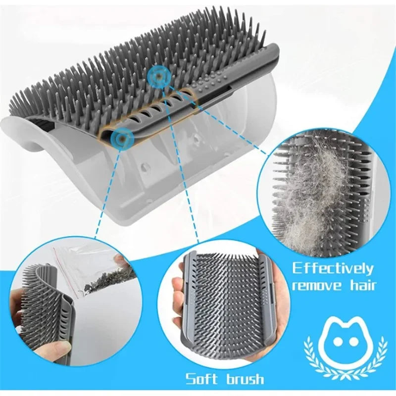 Pente de Canto para Gatos de Fixação na Parede, Escova Ergonômica Massageadora e Removedora de Pelos para Pets, Otimização de Espaço, Brinquedo de Coçar para Gatinhos de Interior e Fácil Instalação