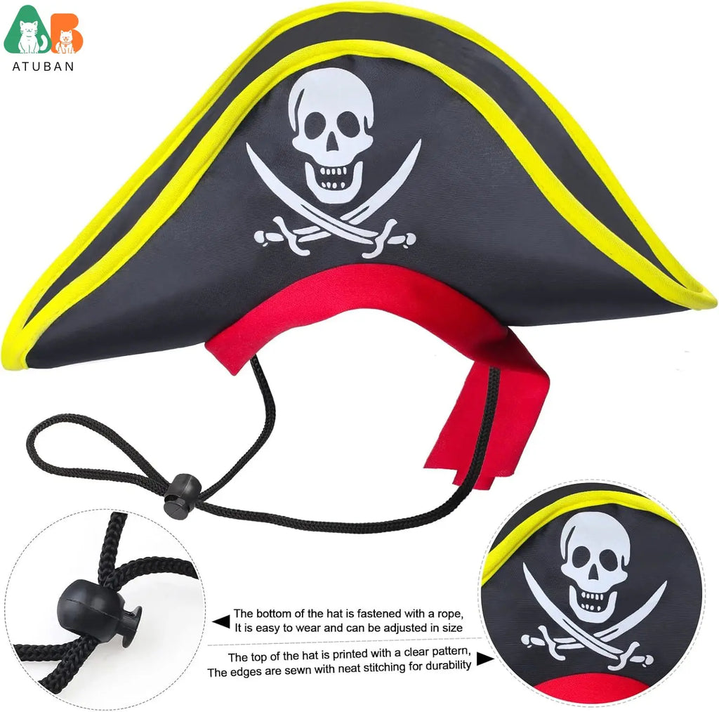 Atuban crânio impressão animal de estimação chapéu pirata com crânio pirata bandana cão gato capitão boné halloween pirata cosplay traje festa de halloween