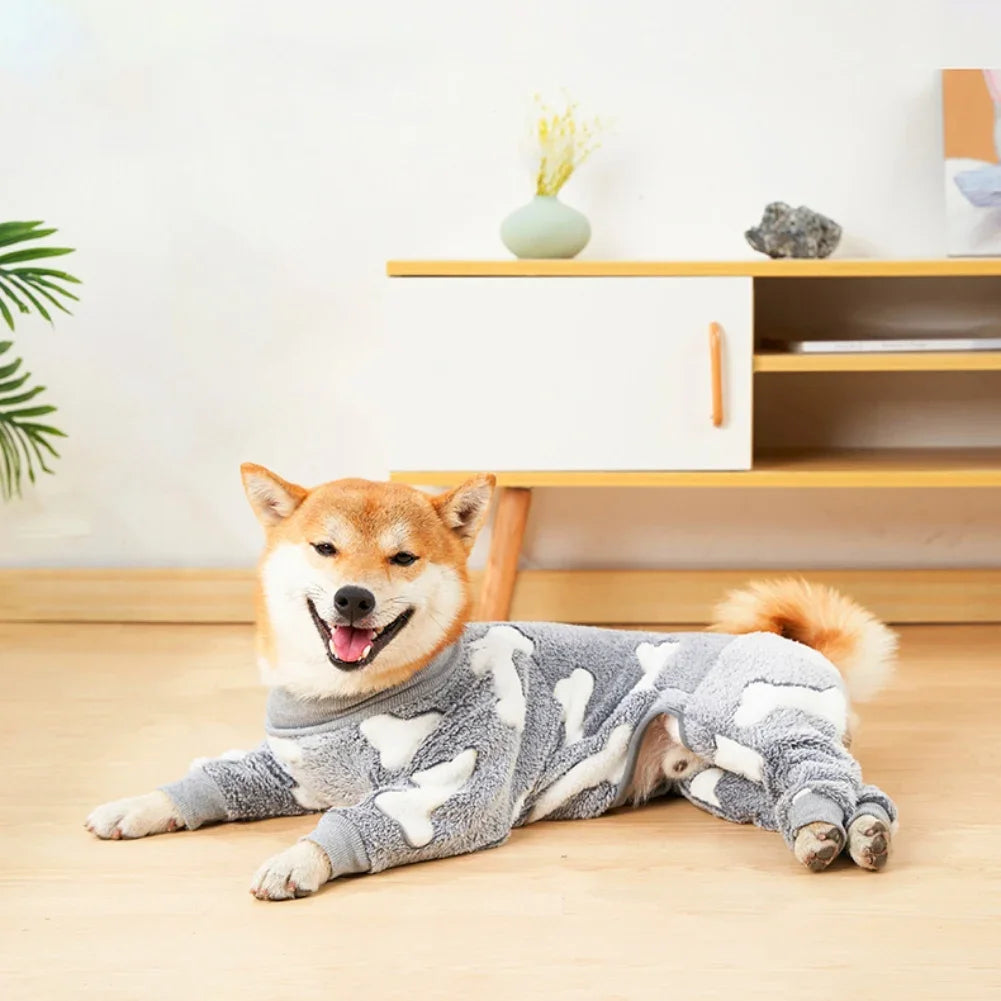 Pijama de flanela médio e grande para cães, roupas de inverno para animais de estimação, fantasia quente para cães