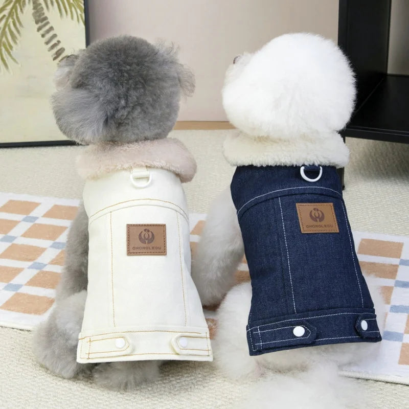 Moda denim cão para baixo jaqueta quente macio roupas para cães de estimação inverno filhote de cachorro casaco engrossado gato colete casaco yorkshire vestuário para animais de estimação