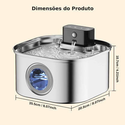 Fonte de Água Inteligente ZuriPet 3,2 L em Inox – para Cães e Gatos
