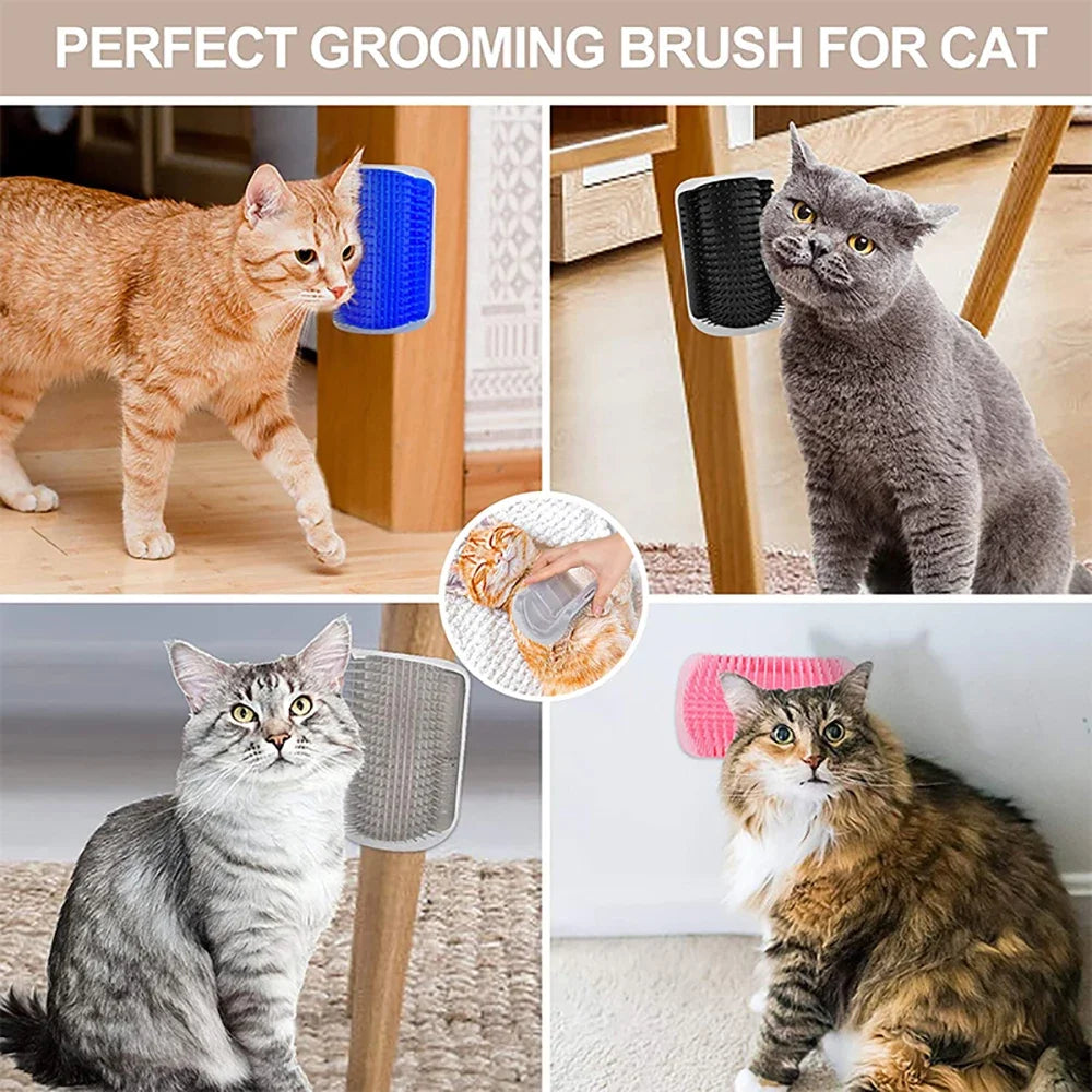 Pente de Canto para Gatos de Fixação na Parede, Escova Ergonômica Massageadora e Removedora de Pelos para Pets, Otimização de Espaço, Brinquedo de Coçar para Gatinhos de Interior e Fácil Instalação