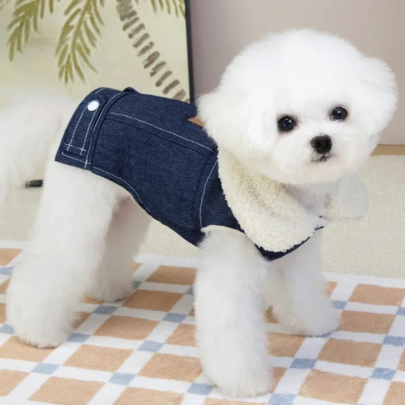 Moda denim cão para baixo jaqueta quente macio roupas para cães de estimação inverno filhote de cachorro casaco engrossado gato colete casaco yorkshire vestuário para animais de estimação