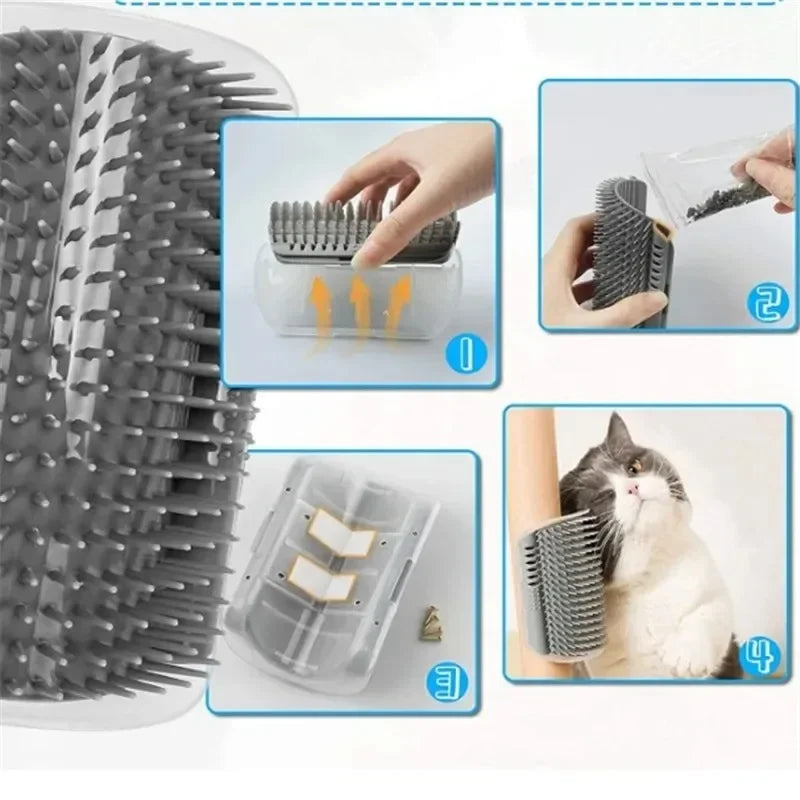 Pente de Canto para Gatos de Fixação na Parede, Escova Ergonômica Massageadora e Removedora de Pelos para Pets, Otimização de Espaço, Brinquedo de Coçar para Gatinhos de Interior e Fácil Instalação