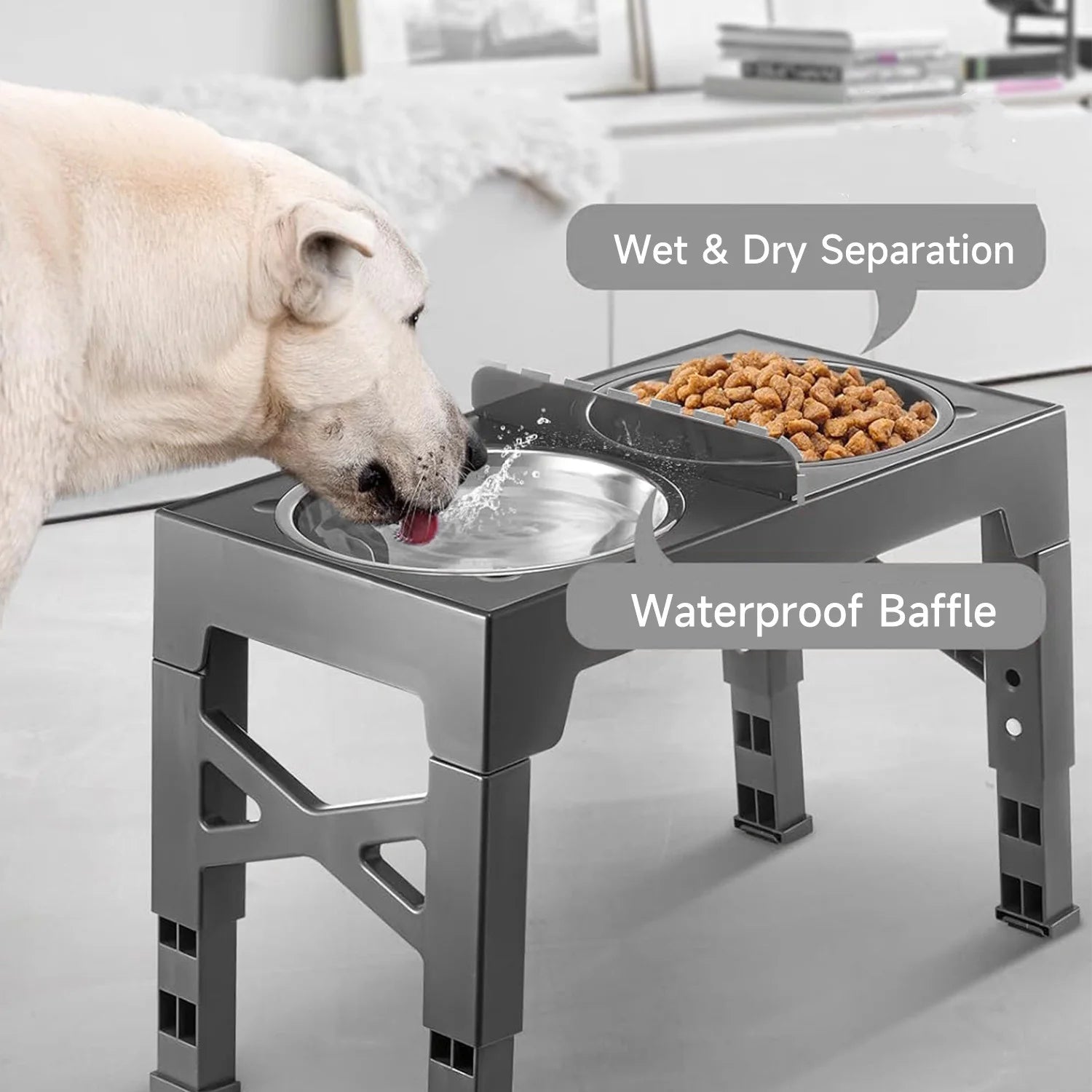 Comedouros Elevados Ajustáveis para Cães, Dobráveis, com Tigelas de Aço Inoxidável para Cães Pequenos, Médios e Grandes, Reduzindo a Pressão no Pescoço