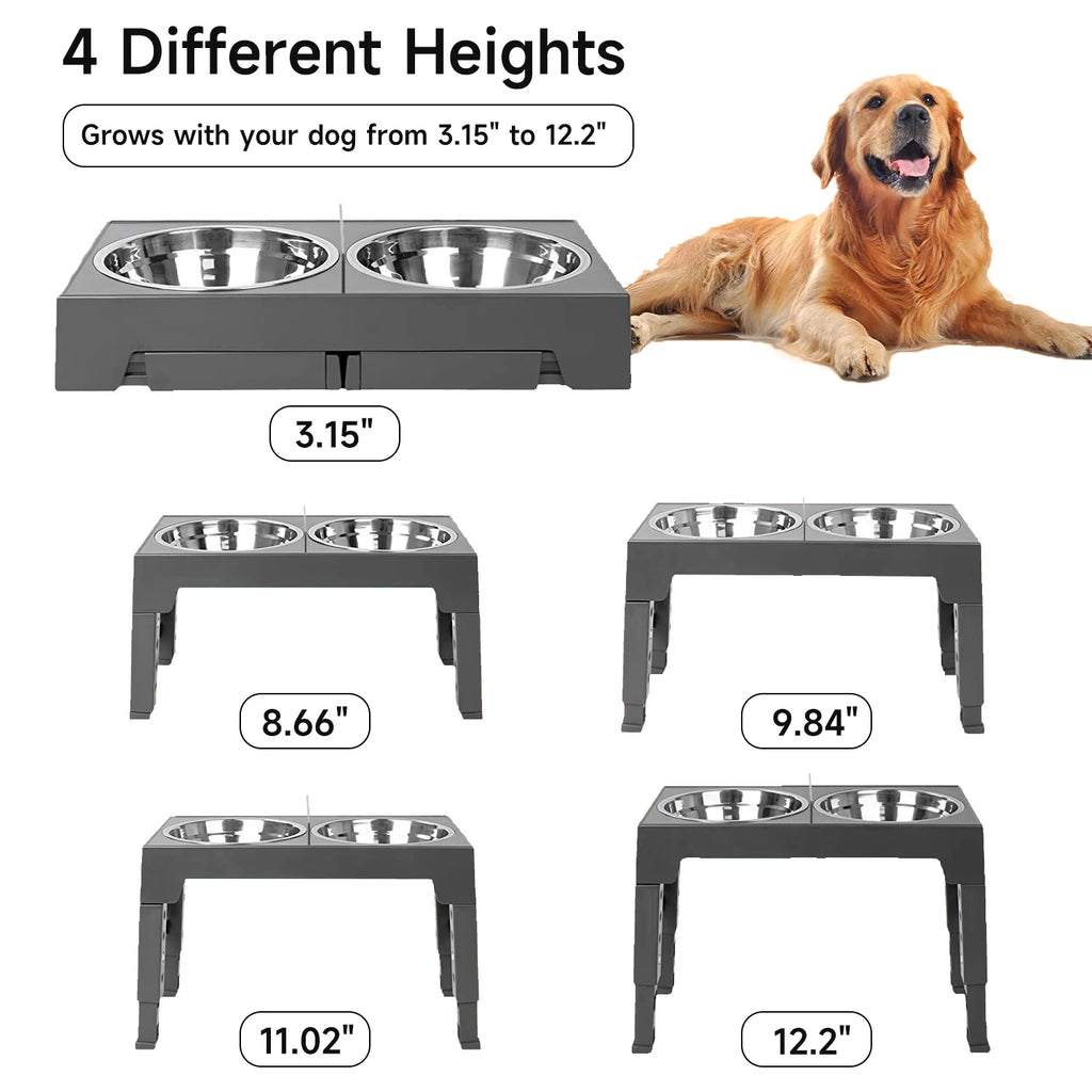 Comedouros Elevados Ajustáveis para Cães, Dobráveis, com Tigelas de Aço Inoxidável para Cães Pequenos, Médios e Grandes, Reduzindo a Pressão no Pescoço