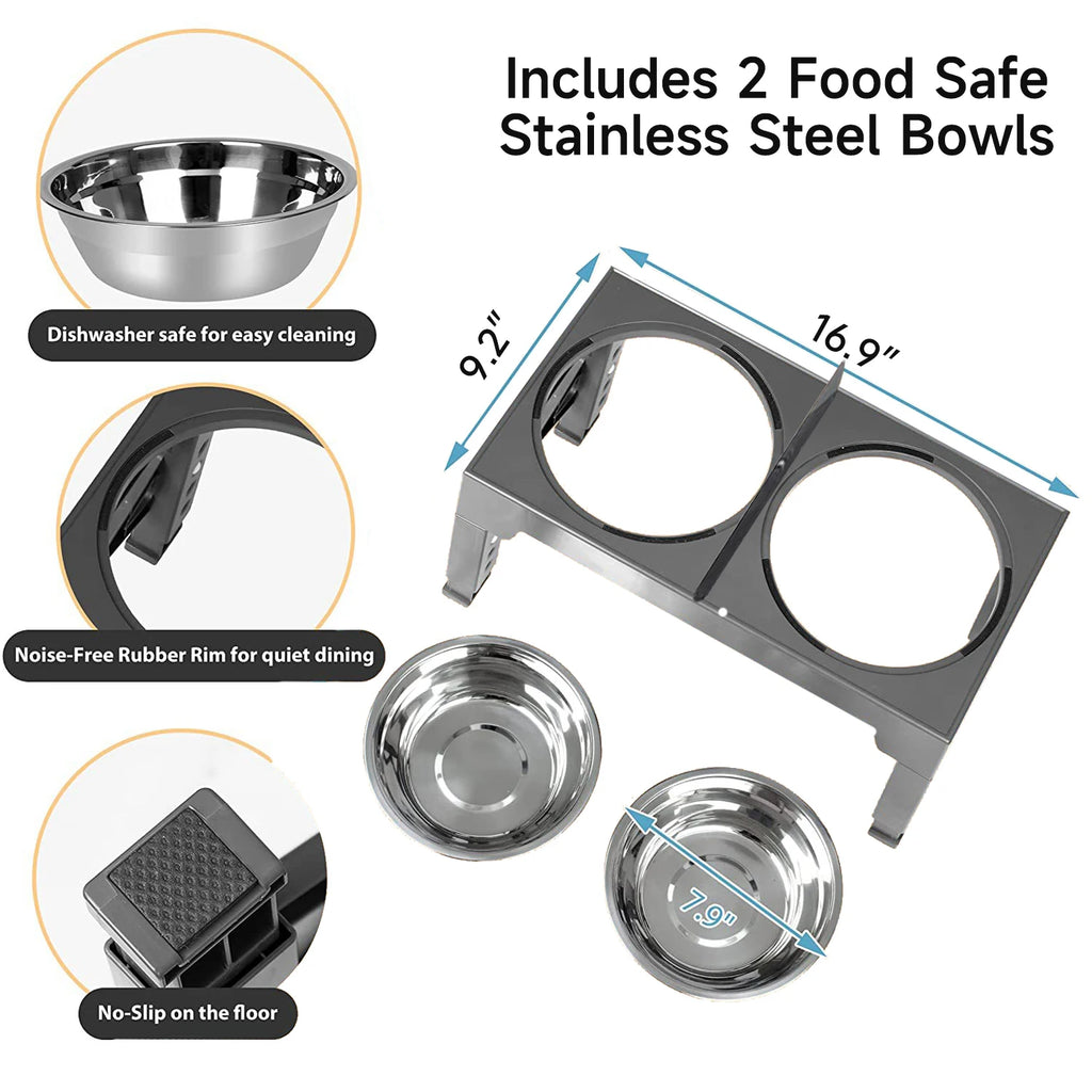 Comedouros Elevados Ajustáveis para Cães, Dobráveis, com Tigelas de Aço Inoxidável para Cães Pequenos, Médios e Grandes, Reduzindo a Pressão no Pescoço
