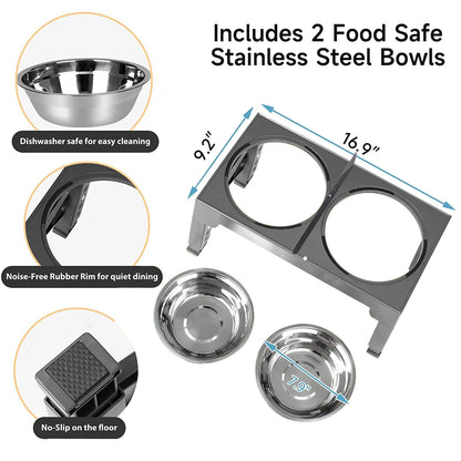 Comedouro Elevado Ajustável para Cães com Tigelas em Inox