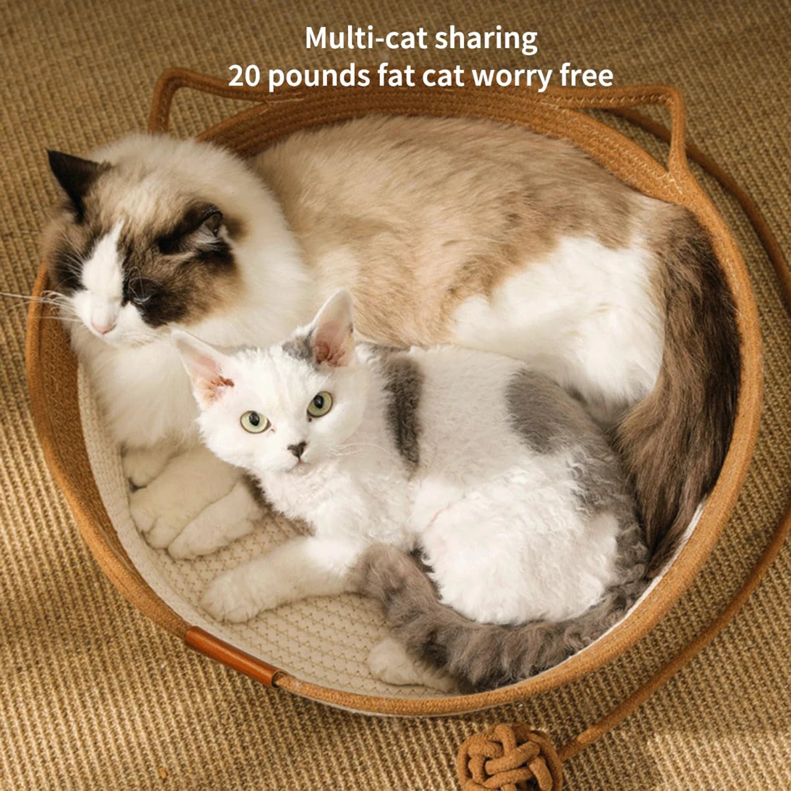 Stimulicat Cama para Gatos com Rabo de Brinquedo e Design de Orelha de Gato, Cama de Enriquecimento em Corda de Algodão Feita à Mão para Filhotes, Coelhos e Pequenos Pets