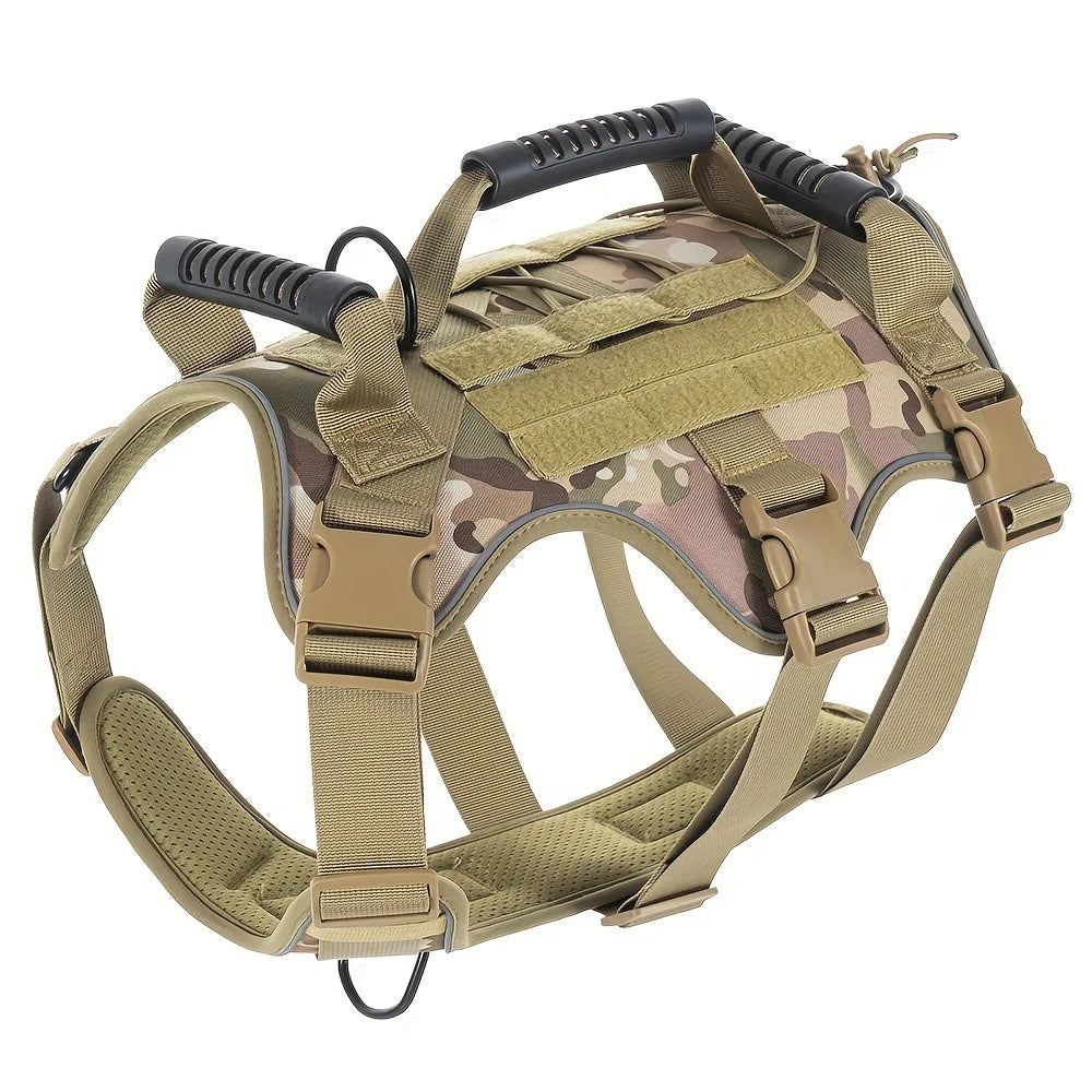 Arnês tático para cães sem tração, arnês para cães de estimação com 4 remendos para cães, colete reflexivo para animais de estimação com alça acolchoada macia e durável
