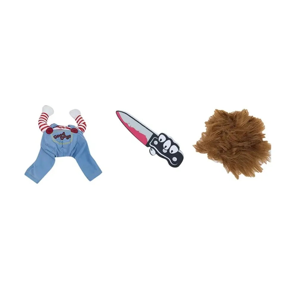 Moda novidade chucky mortal cão de estimação traje assustador adereços engraçado animal de estimação halloween cosplay acessórios de vestuário vestido com capuz