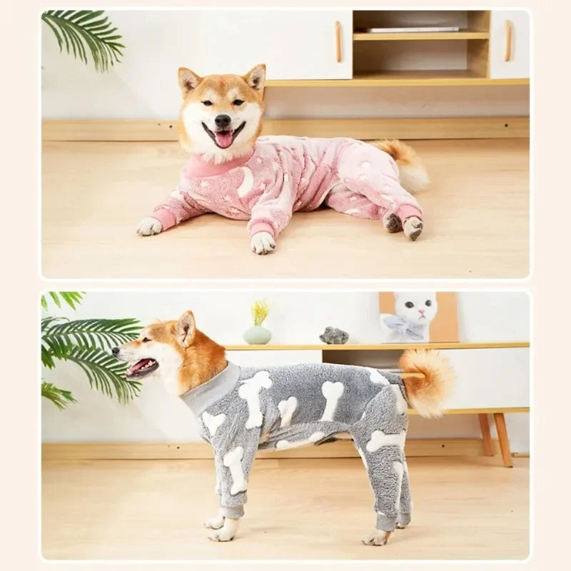 Pijama de flanela médio e grande para cães, roupas de inverno para animais de estimação, fantasia quente para cães