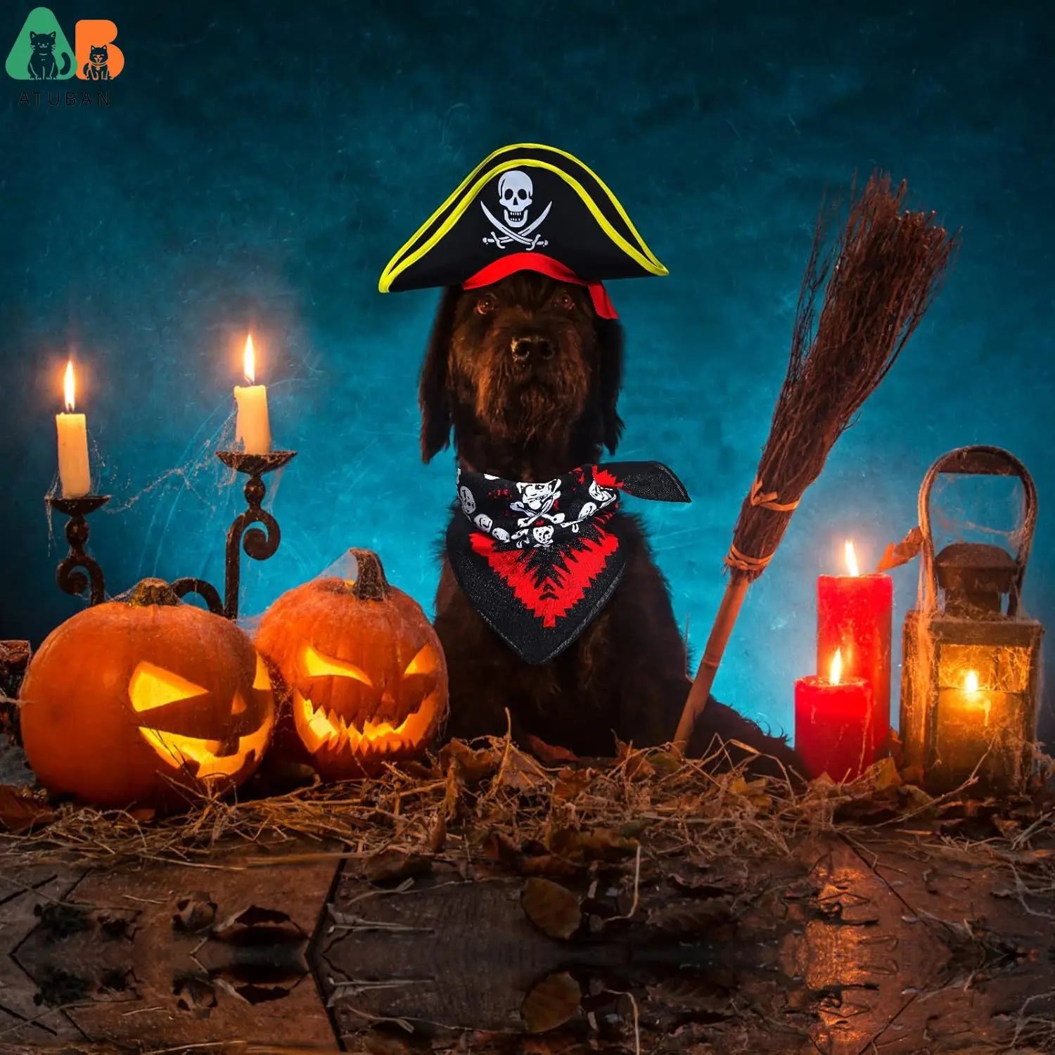 Atuban crânio impressão animal de estimação chapéu pirata com crânio pirata bandana cão gato capitão boné halloween pirata cosplay traje festa de halloween