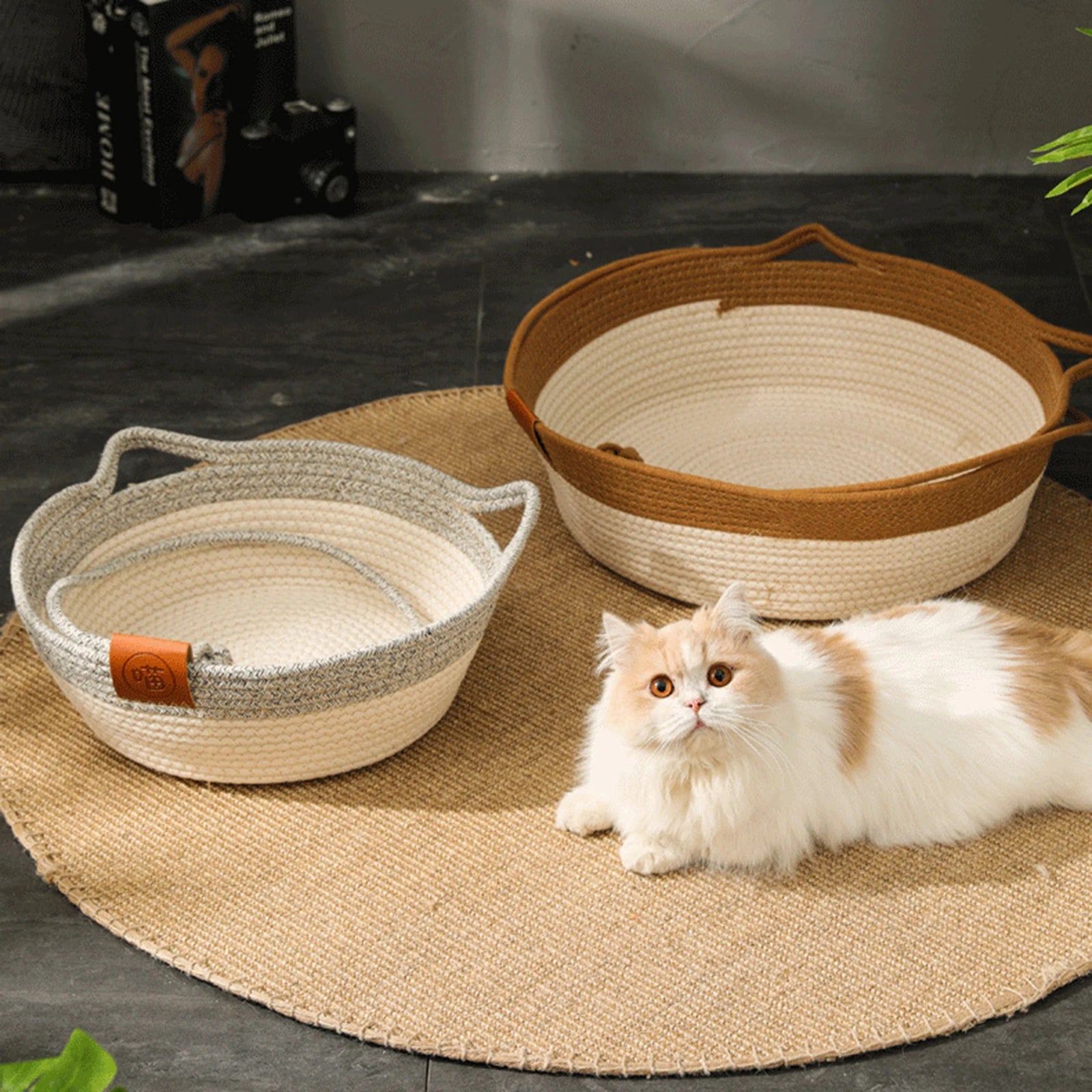 Stimulicat Cama para Gatos com Rabo de Brinquedo e Design de Orelha de Gato, Cama de Enriquecimento em Corda de Algodão Feita à Mão para Filhotes, Coelhos e Pequenos Pets