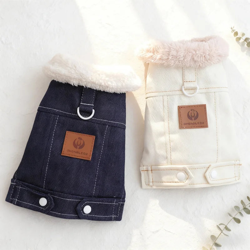 Moda denim cão para baixo jaqueta quente macio roupas para cães de estimação inverno filhote de cachorro casaco engrossado gato colete casaco yorkshire vestuário para animais de estimação