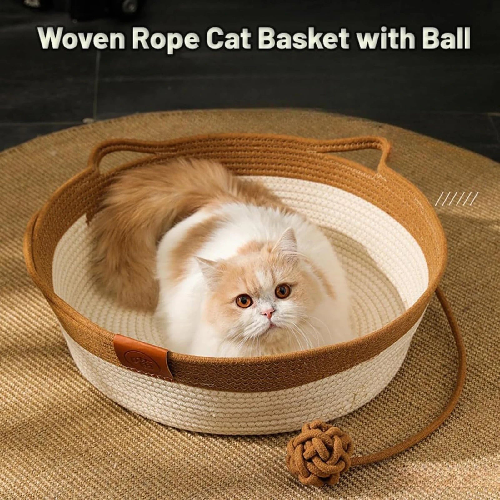 Stimulicat Cama para Gatos com Rabo de Brinquedo e Design de Orelha de Gato, Cama de Enriquecimento em Corda de Algodão Feita à Mão para Filhotes, Coelhos e Pequenos Pets