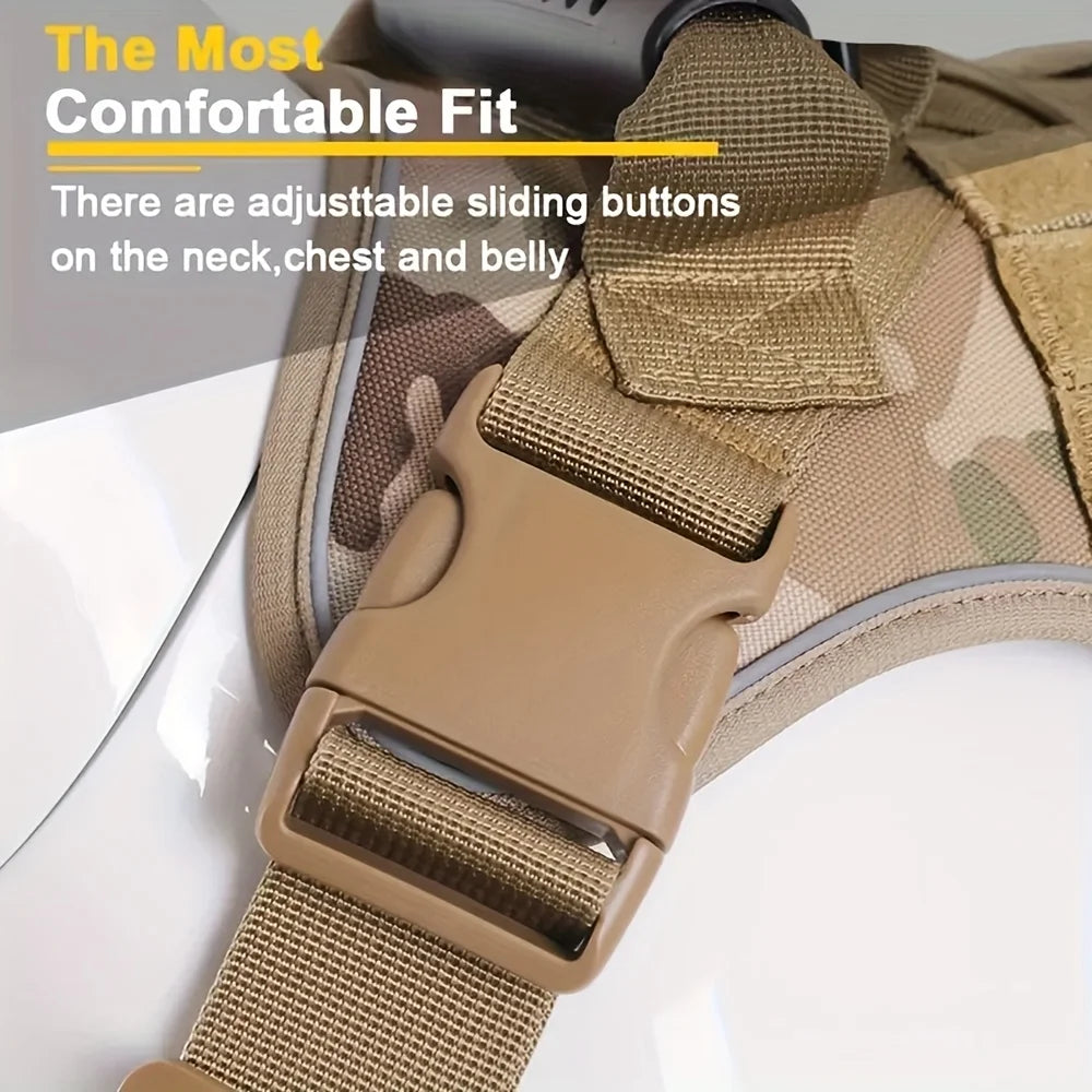 Arnês tático para cães sem tração, arnês para cães de estimação com 4 remendos para cães, colete reflexivo para animais de estimação com alça acolchoada macia e durável