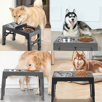 Comedouro Elevado Ajustável para Cães com Tigelas em Inox