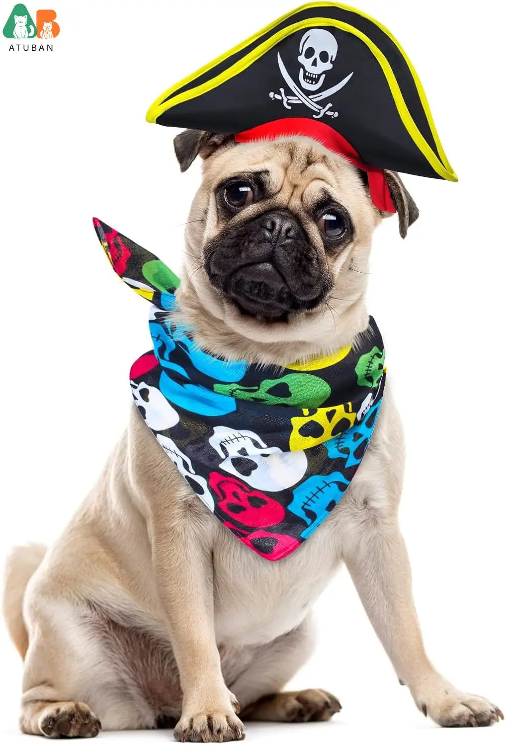 Atuban crânio impressão animal de estimação chapéu pirata com crânio pirata bandana cão gato capitão boné halloween pirata cosplay traje festa de halloween