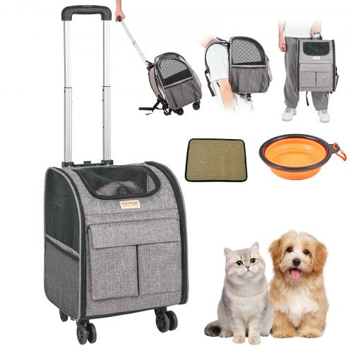 Mochila/Caixa de Transporte para Gatos com Rodinhas e Alça Telescópica